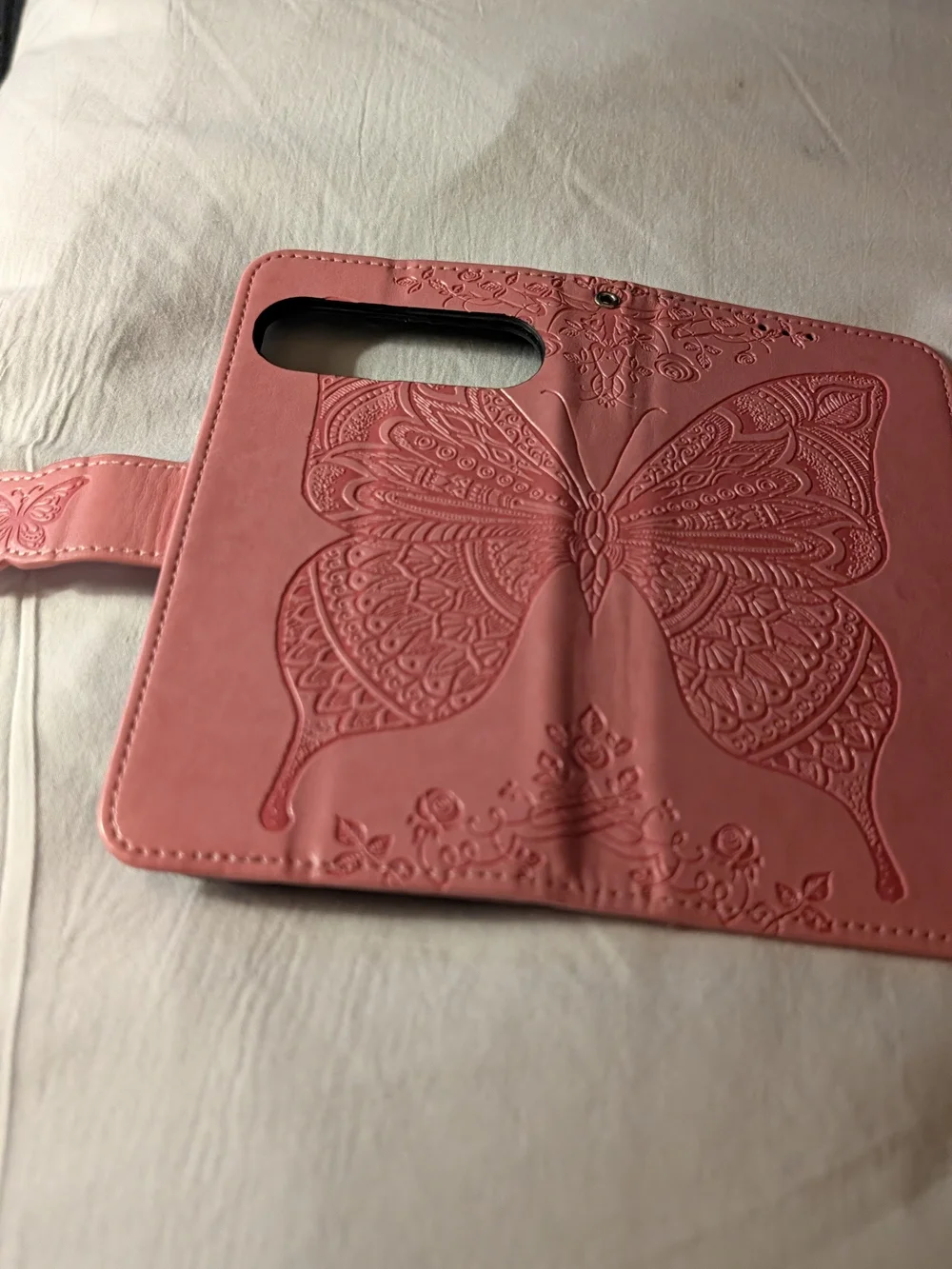 Pink Embossed Butterfly Wallet Phone Case